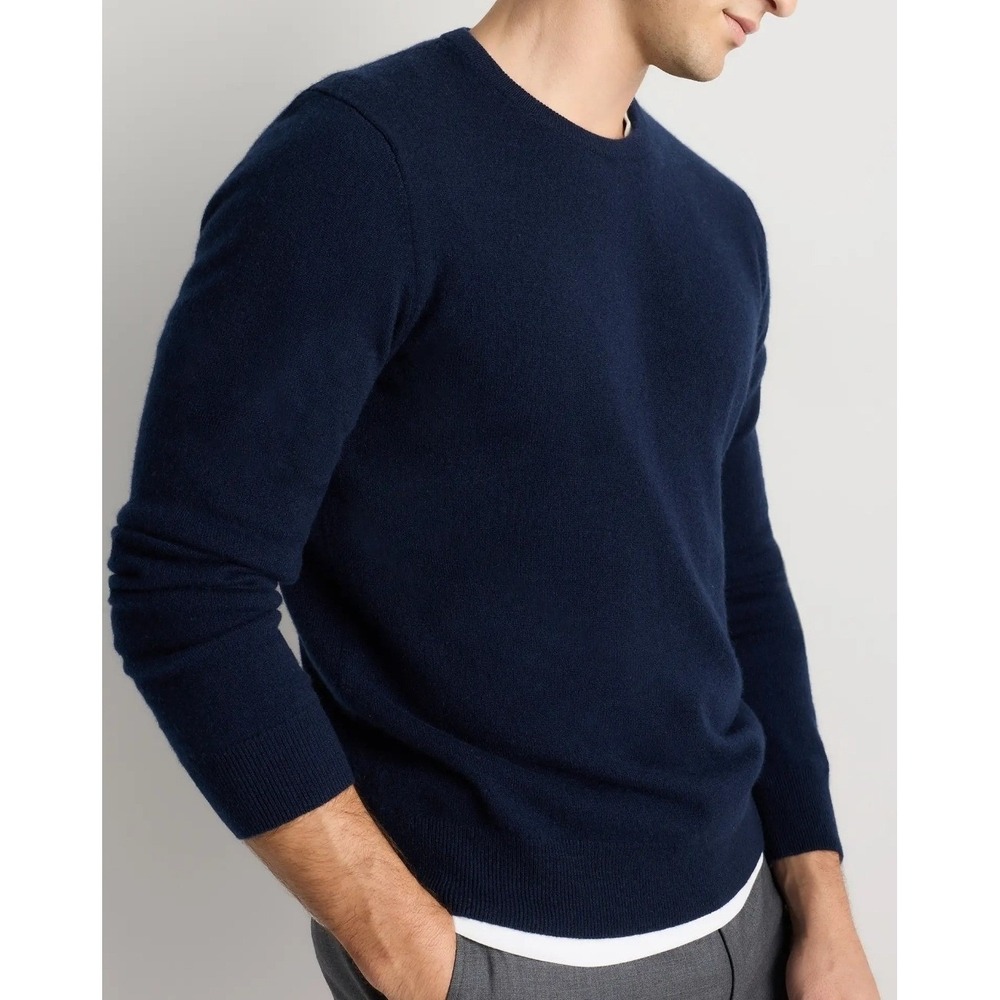 Quince Mens L NWT Mongolian Cashmere Crewneck Sweater True Navy Blue Quiet Lux